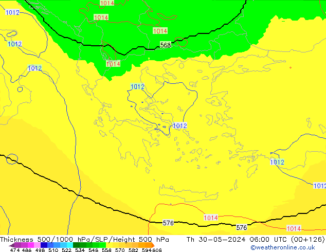 Thck 500-1000hPa UK-Global Th 30.05.2024 06 UTC