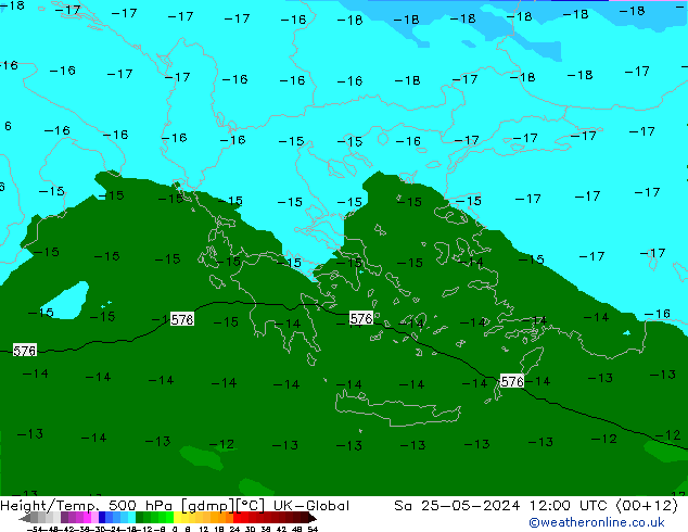 Height/Temp. 500 hPa UK-Global Sa 25.05.2024 12 UTC