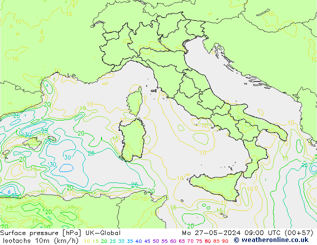 Isotachen (km/h) UK-Global Mo 27.05.2024 09 UTC