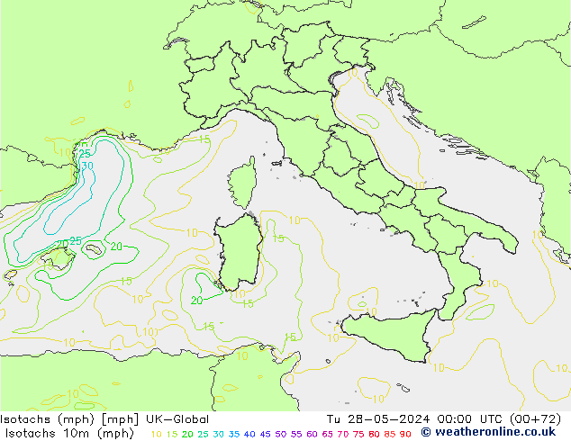 Isotachen (mph) UK-Global Di 28.05.2024 00 UTC