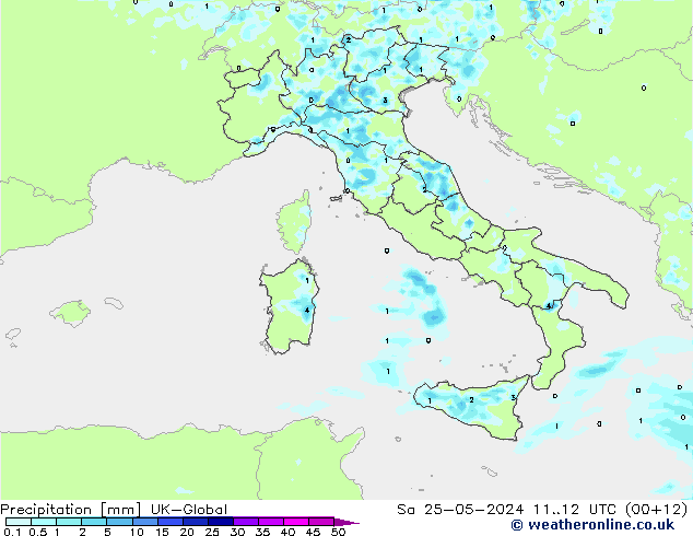 Précipitation UK-Global sam 25.05.2024 12 UTC