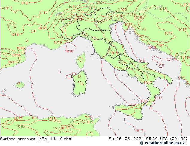 pression de l'air UK-Global dim 26.05.2024 06 UTC