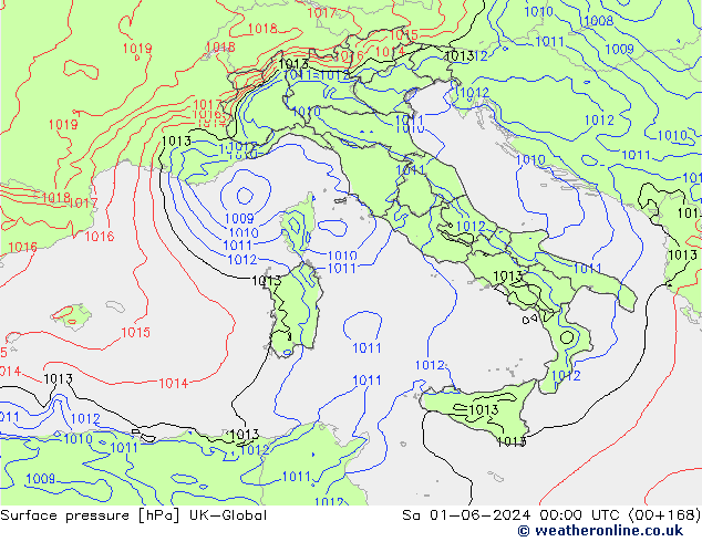 Presión superficial UK-Global sáb 01.06.2024 00 UTC