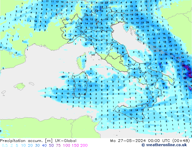 Precipitation accum. UK-Global Seg 27.05.2024 00 UTC