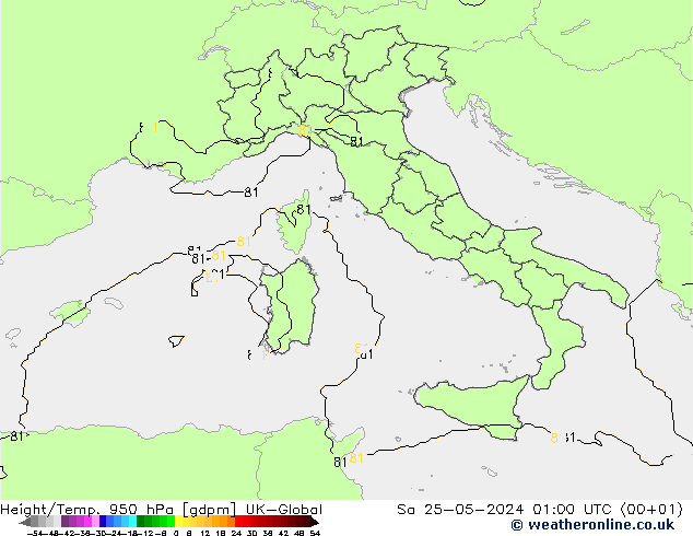 Height/Temp. 950 hPa UK-Global  25.05.2024 01 UTC
