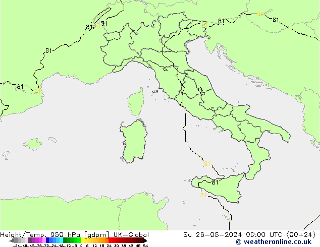 Height/Temp. 950 hPa UK-Global nie. 26.05.2024 00 UTC