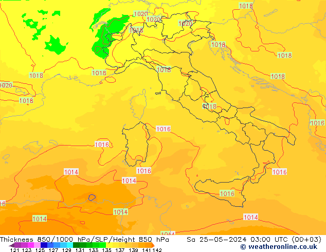 Dikte 850-1000 hPa UK-Global za 25.05.2024 03 UTC