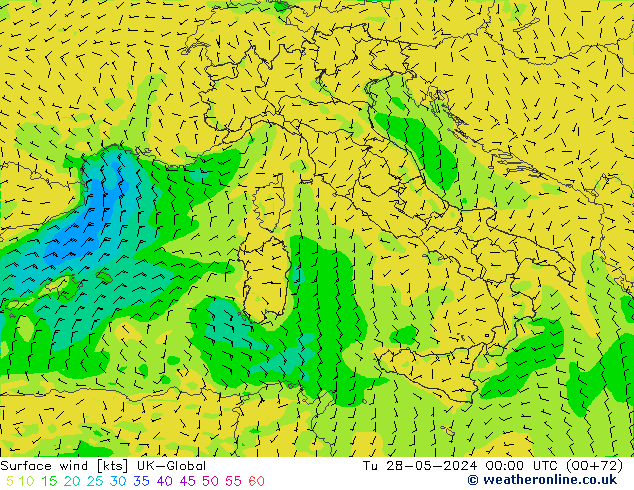 wiatr 10 m UK-Global wto. 28.05.2024 00 UTC
