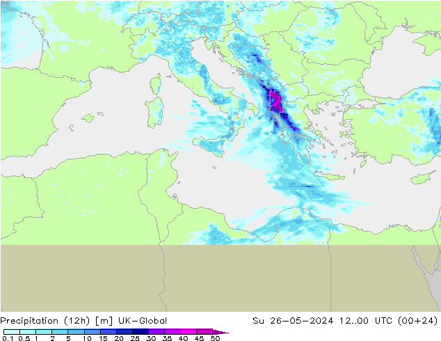 Précipitation (12h) UK-Global dim 26.05.2024 00 UTC