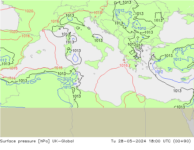 Surface pressure UK-Global Tu 28.05.2024 18 UTC