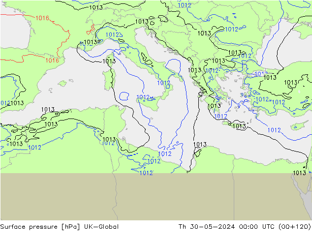 Atmosférický tlak UK-Global Čt 30.05.2024 00 UTC