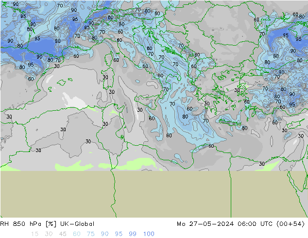 RH 850 hPa UK-Global  27.05.2024 06 UTC