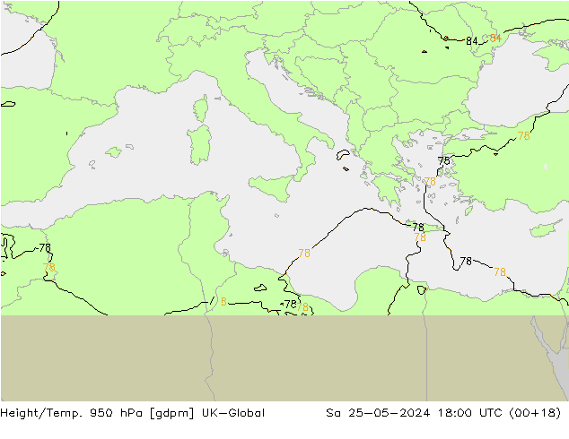 Hoogte/Temp. 950 hPa UK-Global za 25.05.2024 18 UTC