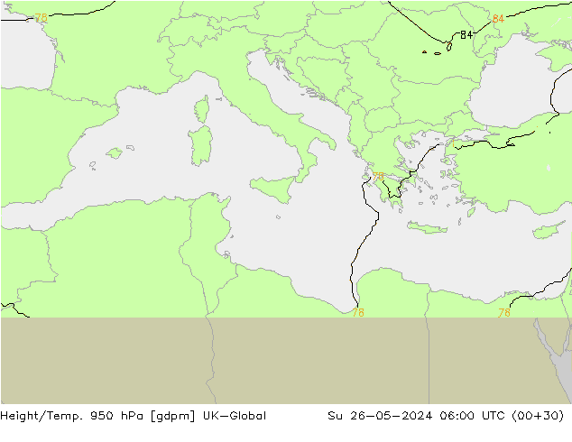 Height/Temp. 950 hPa UK-Global Ne 26.05.2024 06 UTC