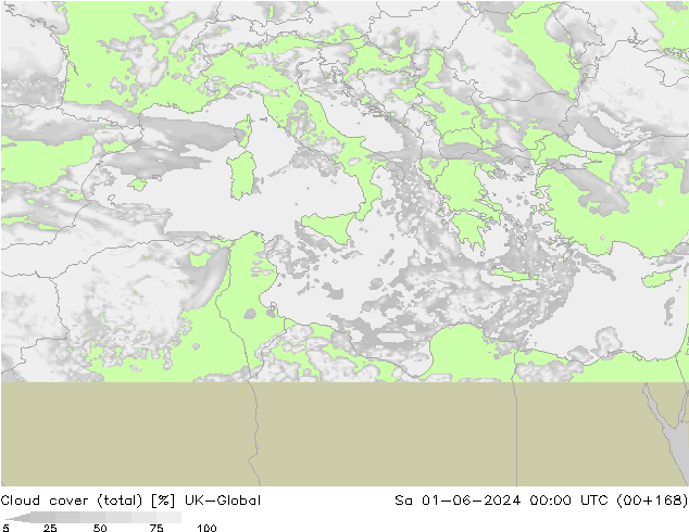 Bewolking (Totaal) UK-Global za 01.06.2024 00 UTC