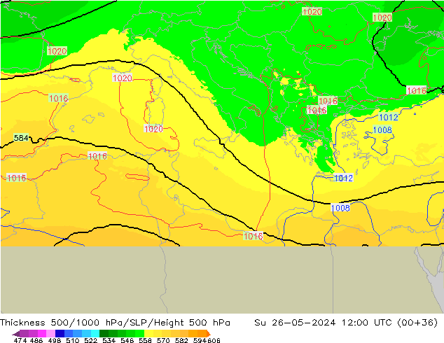 Thck 500-1000hPa UK-Global dom 26.05.2024 12 UTC