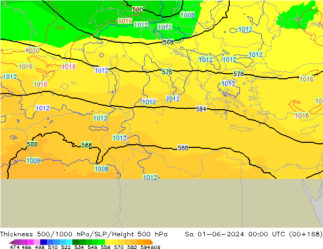 500-1000 hPa Kalınlığı UK-Global Cts 01.06.2024 00 UTC