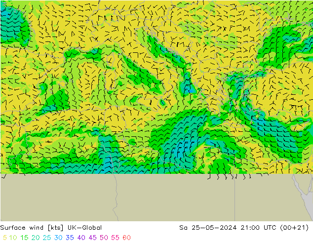 wiatr 10 m UK-Global so. 25.05.2024 21 UTC