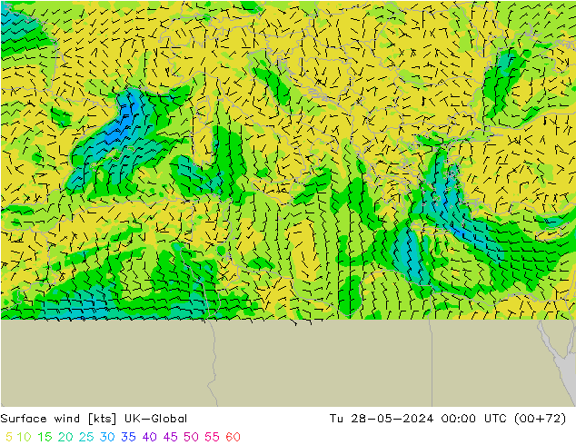 Wind 10 m UK-Global di 28.05.2024 00 UTC