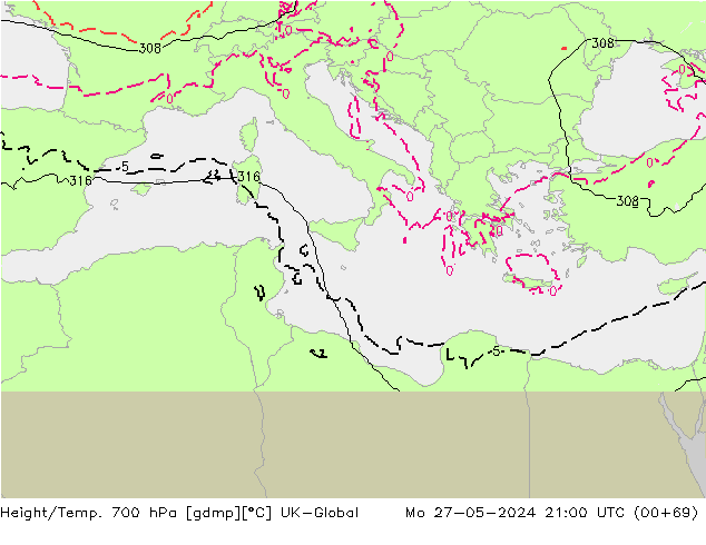 Height/Temp. 700 hPa UK-Global Mo 27.05.2024 21 UTC