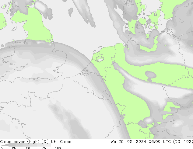 Nuages (élevé) UK-Global mer 29.05.2024 06 UTC