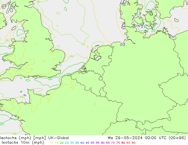 Isotachs (mph) UK-Global We 29.05.2024 00 UTC