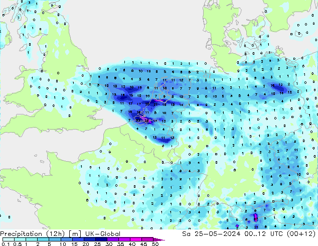 Precipitación (12h) UK-Global sáb 25.05.2024 12 UTC