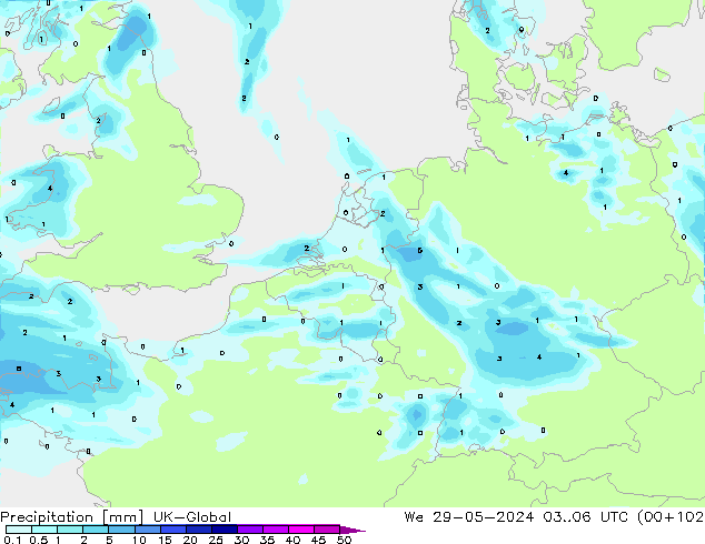 Precipitation UK-Global We 29.05.2024 06 UTC