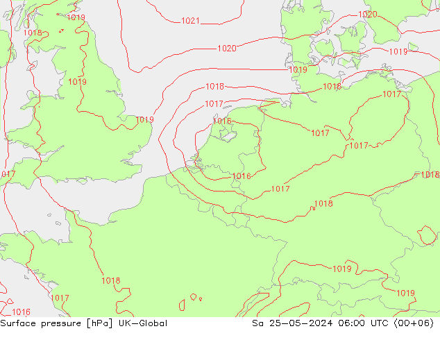 Atmosférický tlak UK-Global So 25.05.2024 06 UTC