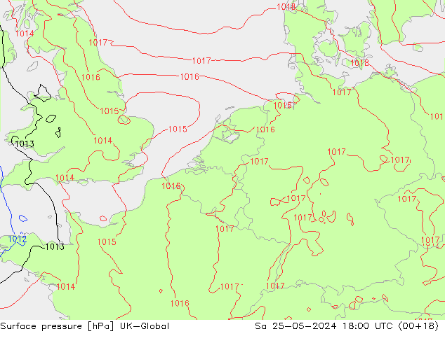 Presión superficial UK-Global sáb 25.05.2024 18 UTC