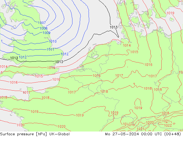 Atmosférický tlak UK-Global Po 27.05.2024 00 UTC