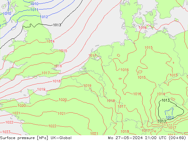 Presión superficial UK-Global lun 27.05.2024 21 UTC