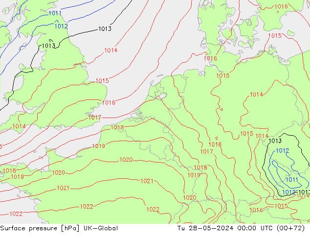 Pressione al suolo UK-Global mar 28.05.2024 00 UTC