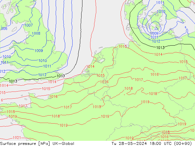 Atmosférický tlak UK-Global Út 28.05.2024 18 UTC