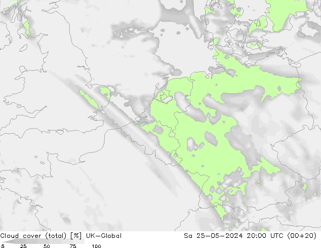 Cloud cover (total) UK-Global Sa 25.05.2024 20 UTC