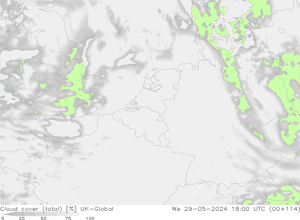 Nuages (total) UK-Global mer 29.05.2024 18 UTC