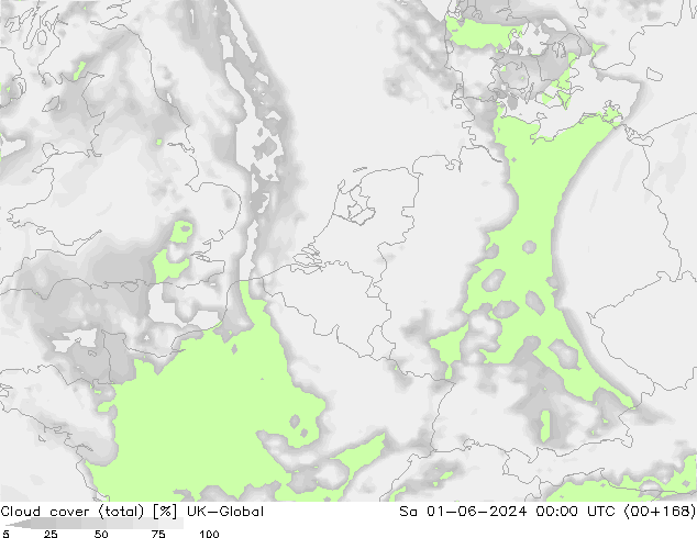 Bewolking (Totaal) UK-Global za 01.06.2024 00 UTC