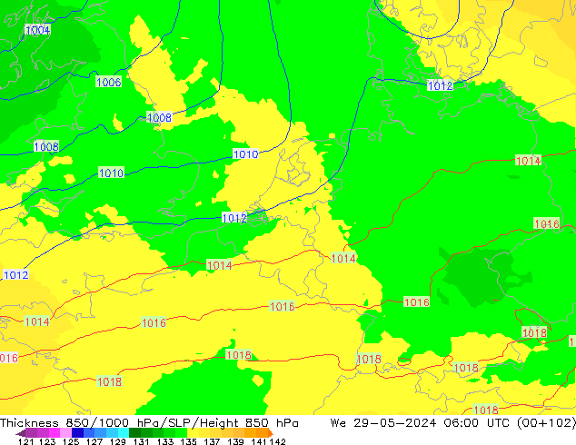 850-1000 hPa Kalınlığı UK-Global Çar 29.05.2024 06 UTC