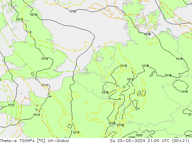 Theta-e 700hPa UK-Global  25.05.2024 21 UTC