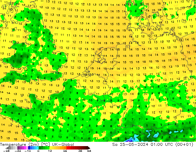 Temperatura (2m) UK-Global sáb 25.05.2024 01 UTC