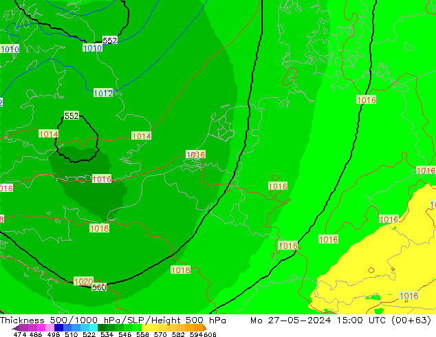 Thck 500-1000hPa UK-Global Mo 27.05.2024 15 UTC