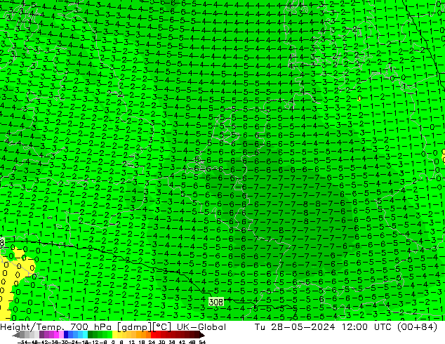 Hoogte/Temp. 700 hPa UK-Global di 28.05.2024 12 UTC