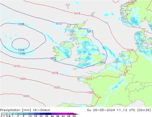 Precipitation UK-Global Su 26.05.2024 12 UTC