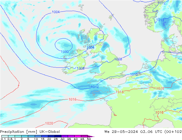 Precipitation UK-Global We 29.05.2024 06 UTC