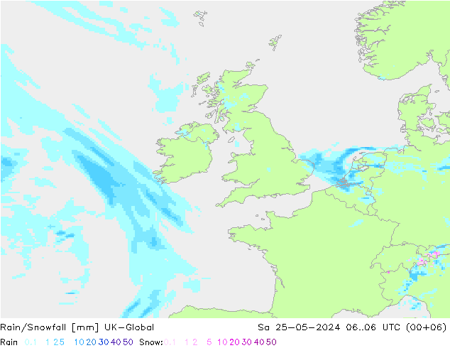 Rain/Snowfall UK-Global sam 25.05.2024 06 UTC