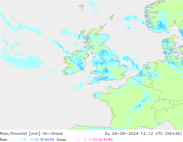 Rain/Snowfall UK-Global Su 26.05.2024 12 UTC