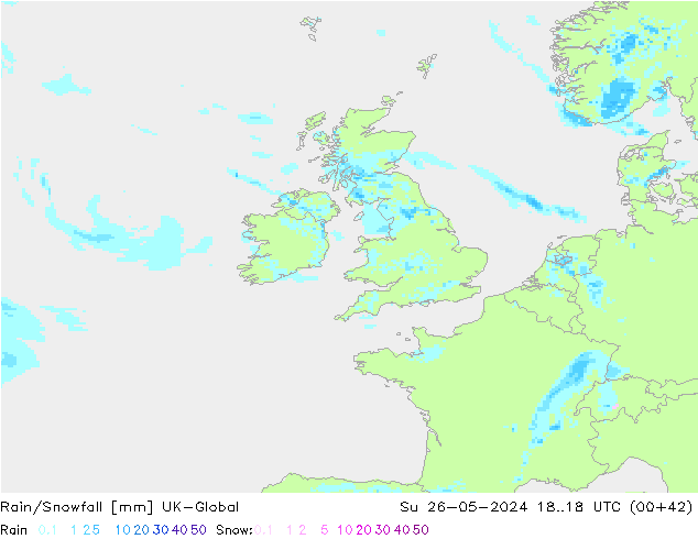 Rain/Snowfall UK-Global Su 26.05.2024 18 UTC