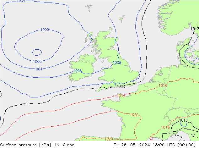 Presión superficial UK-Global mar 28.05.2024 18 UTC