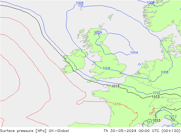 Surface pressure UK-Global Th 30.05.2024 00 UTC