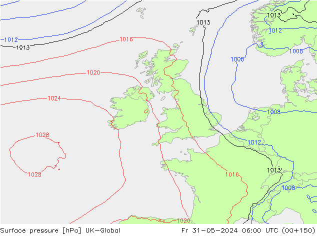 Surface pressure UK-Global Fr 31.05.2024 06 UTC